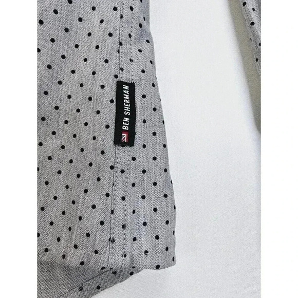 Ben Sherman Soho Slim Fit Mens Size Large Gray Black Polka Dot Long Sleeve Shirt - Picture 8 of 13